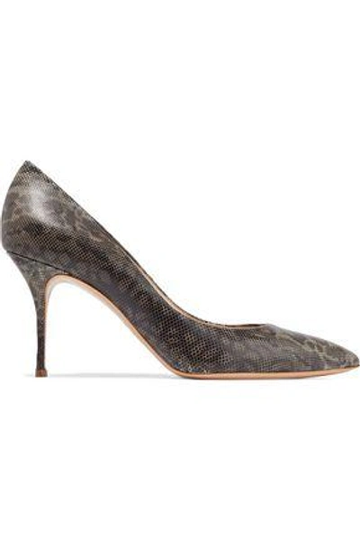 Shop Casadei Woman Snake-effect Leather Pumps Dark Gray