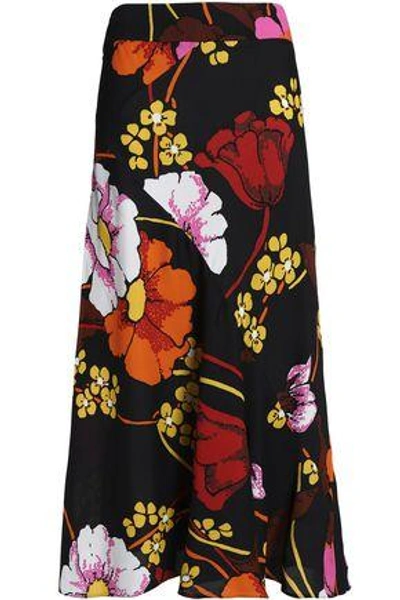 Shop Marni Floral-print Crepe Maxi Skirt In Black