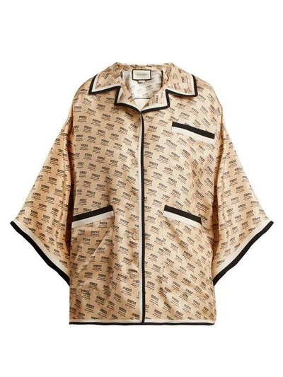 Gucci Invite Stamp Silk Shirt In Beige Multi | ModeSens