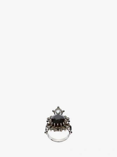 Shop Alexander Mcqueen Ring House Of Skull In Antique Silver