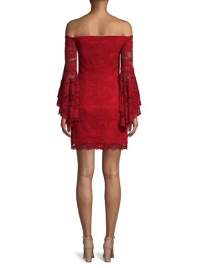 Shop Milly Selena Off-the-shoulder Lace Dress In Red