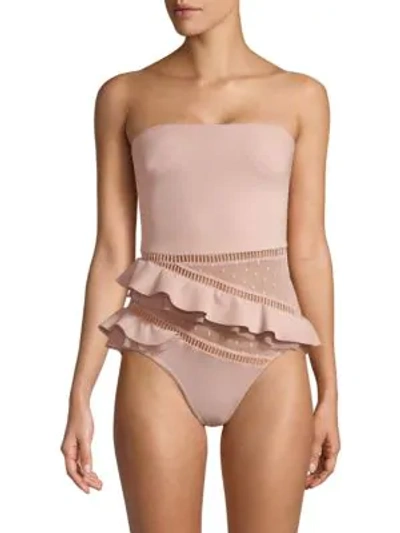 Shop Zimmermann Bayou Ruffled One-piece Swimsuit In Nude