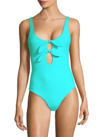 Shop Mara Hoffman Maven Double Tie Front One-piece Swimsuit In Caraibi