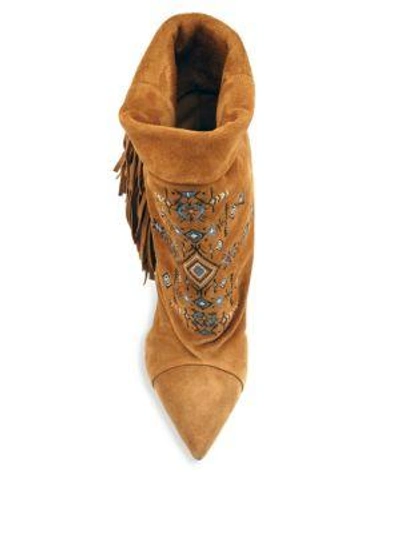 Shop Isabel Marant Lesten Embroidered Suede Boots In Terracotta