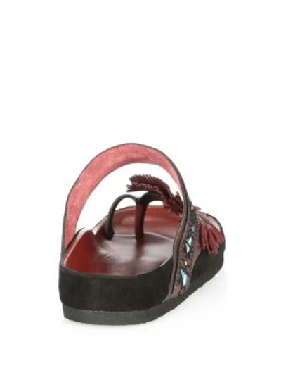 Shop Isabel Marant Ebann Embroidered Leather Slide Sandal In Burgundy