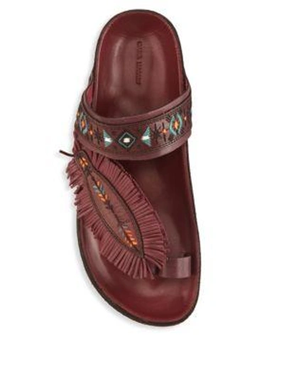 Shop Isabel Marant Ebann Embroidered Leather Slide Sandal In Burgundy