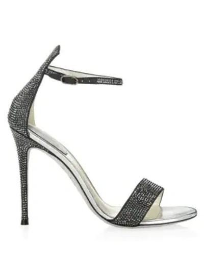 Shop René Caovilla Celebrita Crystal-embellished Satin & Leather Sandals In Dark Grey