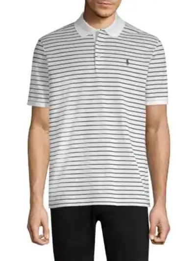 Shop Polo Ralph Lauren Stripe Cotton Polo Shirt In White