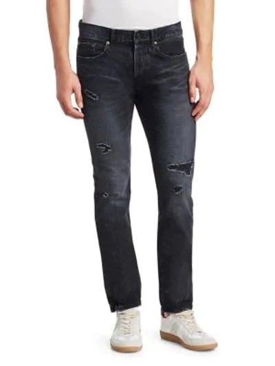 Shop Saint Laurent Rip & Repair Slim-fit Jeans In Anthracite