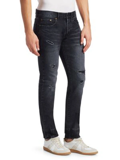 Shop Saint Laurent Rip & Repair Slim-fit Jeans In Anthracite