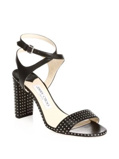 Shop Jimmy Choo Marine Studded Leather Slingback Sandals In Black