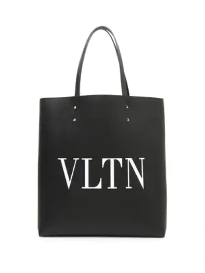 Shop Valentino Garavani Vltn Leather Tote Bag In Black White