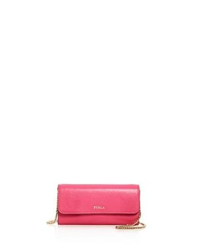 Shop Furla Babylon Xl Chain Leather Wallet In Fucsia Pink/gold