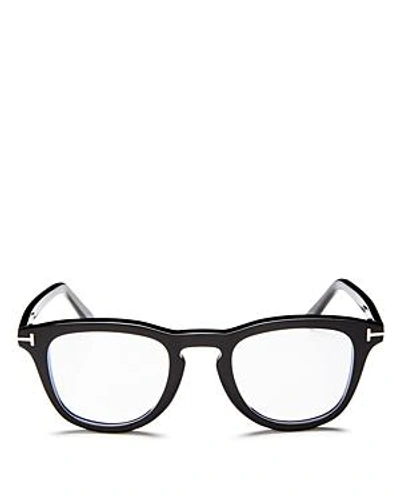 Shop Tom Ford Square Keyhole Blue Blocker Glasses, 49mm In Black