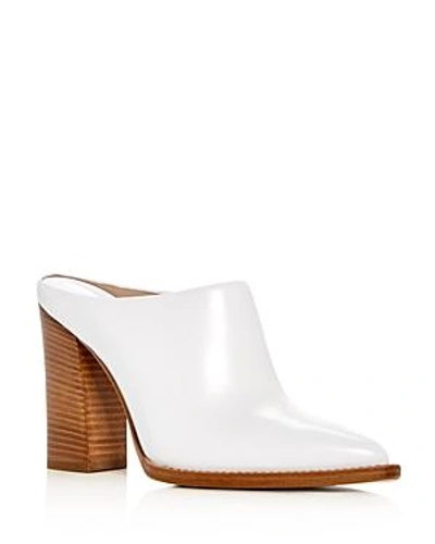 Shop Michael Kors Women's Bond Runway Leather High Block Heel Mules In Optic White