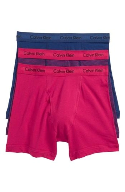 Shop Calvin Klein 3-pack Boxer Briefs In Estate Blue/ Amaranth/ Stripe