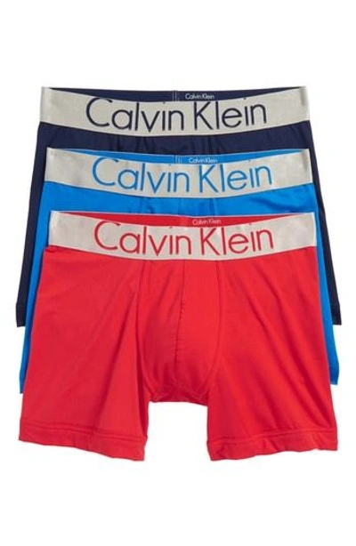 Shop Calvin Klein Steel Micro 3-pack Boxer Briefs In Sky/ Red Heat/ Tscn Nvy