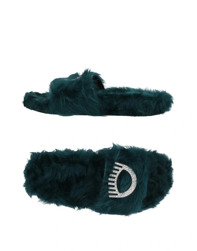 Shop Chiara Ferragni Woman Sandals Deep Jade Size 5 Shearling In Green