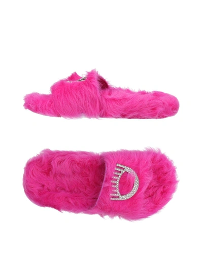 Shop Chiara Ferragni Woman Sandals Fuchsia Size 5 Shearling In Pink
