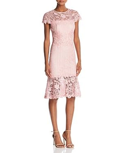 Shop Tadashi Shoji Lace Flounce-hem Dress In Rose Quartz
