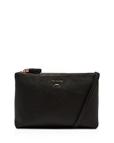 Shop Ted Baker Suzette Leather Double Zipped Leather Crossbody In Black/rose Gold