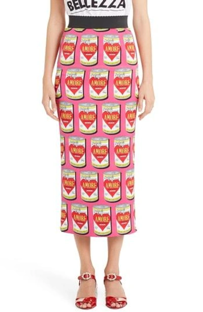 Shop Dolce & Gabbana Can Print Silk Blend Charmeuse Pencil Skirt In Pink
