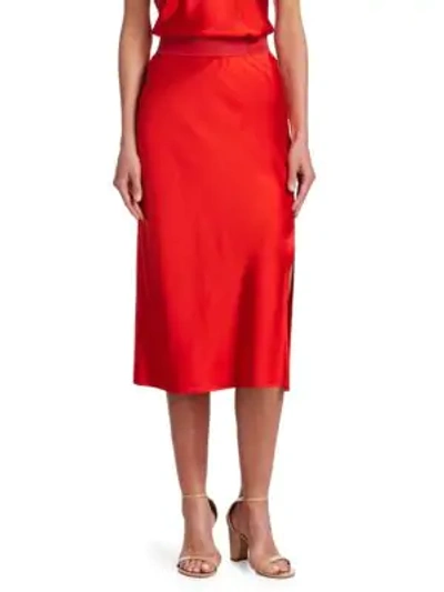 Shop Theory Silk Slip Skirt In Fiery Red