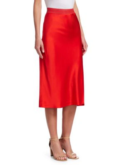 Shop Theory Silk Slip Skirt In Fiery Red