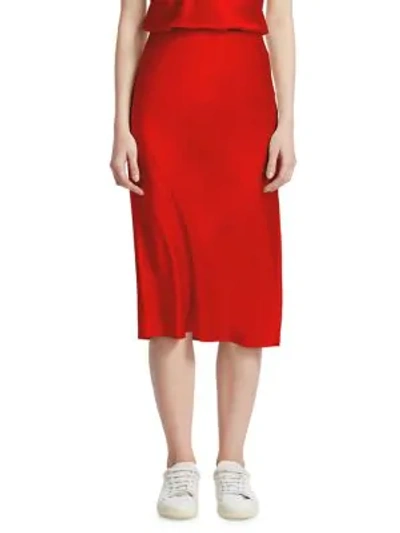 Shop Theory Silk Slip Skirt In Fiery Red