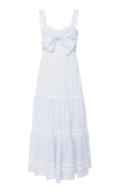 Shop Jonathan Simkhai Tiered Cotton-blend Maxi Dress In Blue