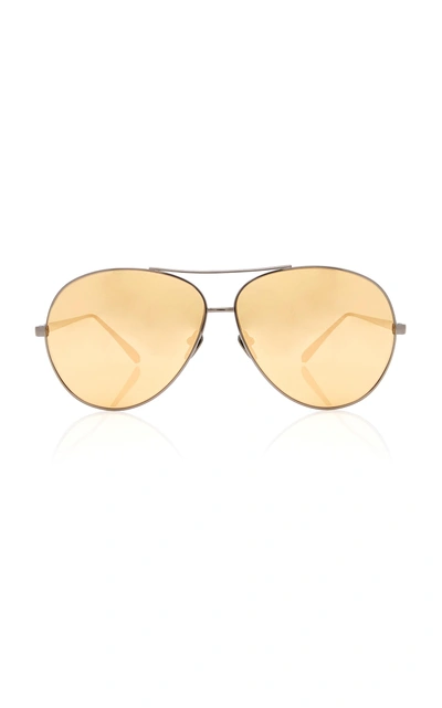 Shop Linda Farrow Titanium Aviator Sunglasses In Gold