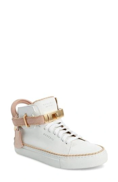 Shop Buscemi Belted High Top Sneaker In White/ Pale Pink