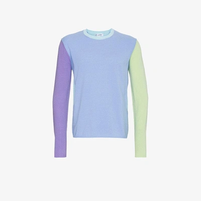 Shop Comme Des Garçons Shirt Bi-colour Long Sleeve Jumper In Blue