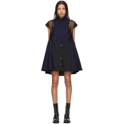 Shop Sacai Black & Navy Panelled Short Dress