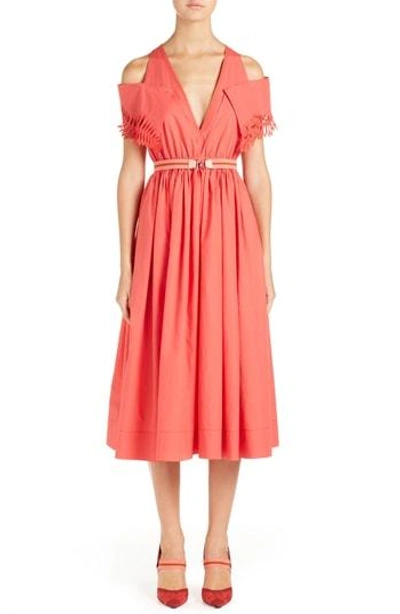 Shop Fendi Cold Shoulder Taffeta Midi Dress In Mars