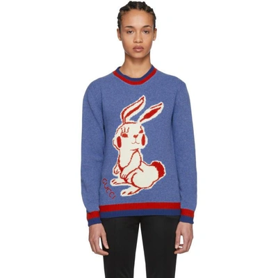 Shop Gucci Blue Rabbit Knit Sweater In 4048 Light