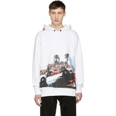 Shop Palm Angels White Burning Car Hoodie