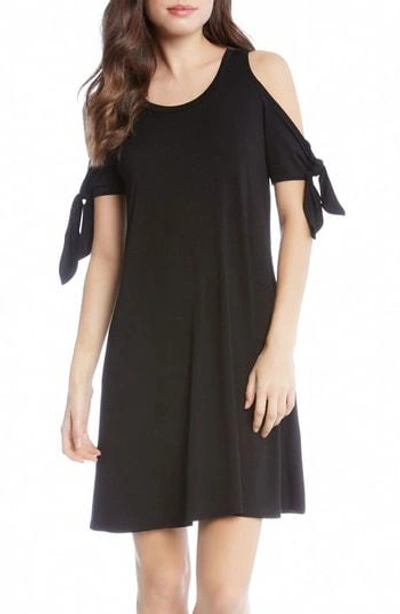 Shop Karen Kane Knotted Cold Shoulder A-line Dress In Black