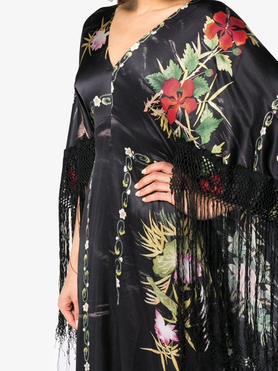 Shop By Walid Silk Floral Fringed Dress In Black