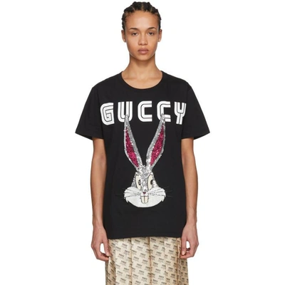 Shop Gucci Black Guccy Crystal Bugs Bunny T-shirt