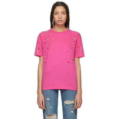 Shop Stella Mccartney Pink Laser Cut Star T-shirt