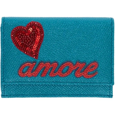 Shop Dolce & Gabbana Blue Trifold 'amore' & Heart Wallet