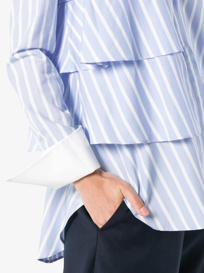 Shop Monographie Ruffle Stripe Long Sleeve Shirt In Blue