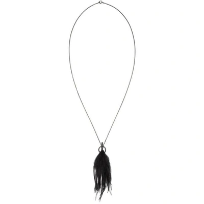 Shop Ann Demeulemeester Silver & Black Ostrich Feather Necklace