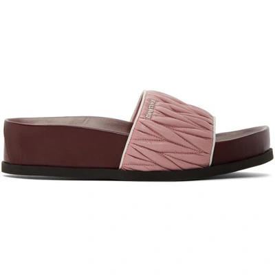 Shop Miu Miu Pink And Burbundy Quilted Platform Sandals In F0028 Rosa