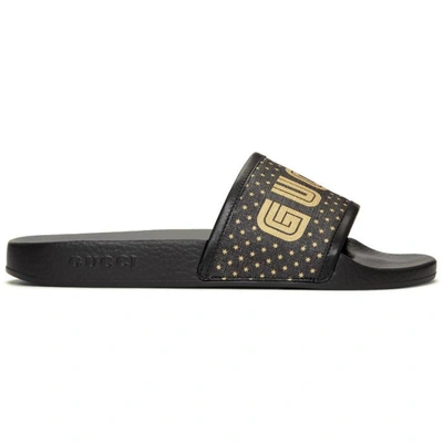 Shop Gucci Black Sega Guccy Pursuit Slides In 1085 Black