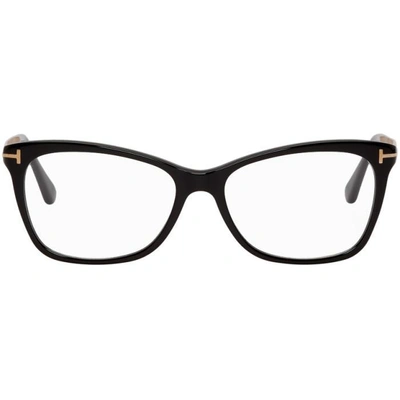 Shop Tom Ford Black And Gold Cat Eye Glasses In 001 Black