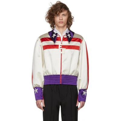 Shop Gucci Red And White Silk Duchesse Elton John Jacket In 9522