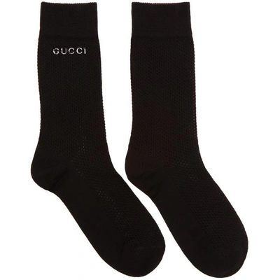Shop Gucci Black Logo Knit Socks In 1000 Black