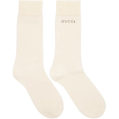 Shop Gucci White Logo Knit Socks In 9200 Ivory
